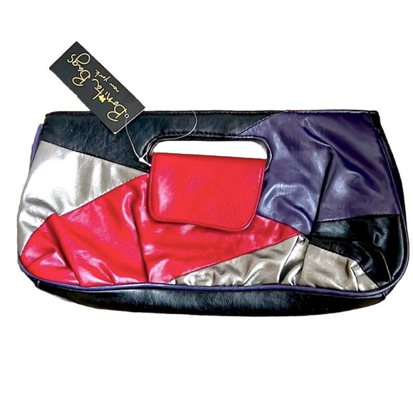 Vintage Disco faux leather color block clutch by Bonita Bags - Picture 1 of 4